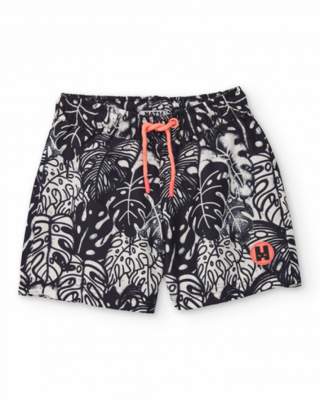 Boys’ woven swim shorts with tropical print