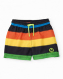 Boys’ woven swim shorts with multicolour stripes