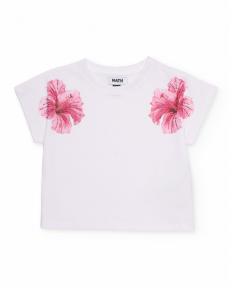 Girls’ knit T-shirt with decorative flowers