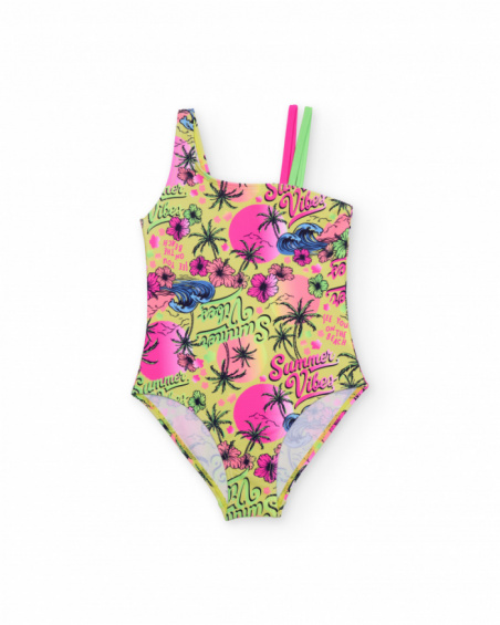 Girls’ knit swimsuit with asymmetric design