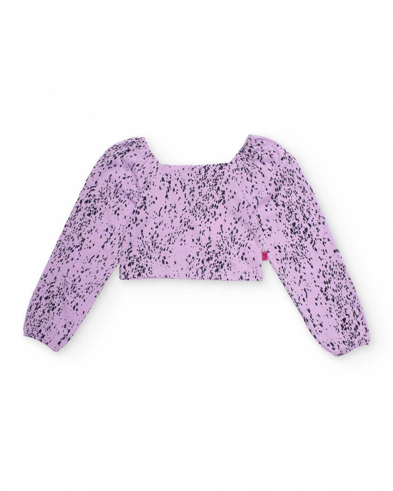 Girls’ knit top with long puff sleeves