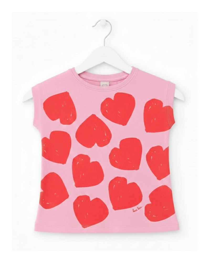 Girls knit T-shirt with heart print