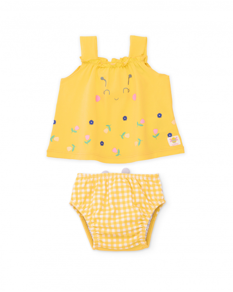 Knitted newborn swimsuit with raised appliqués