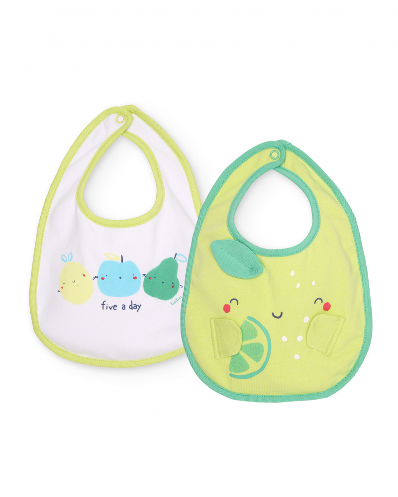 Newborn knitted bib pack with fruit print