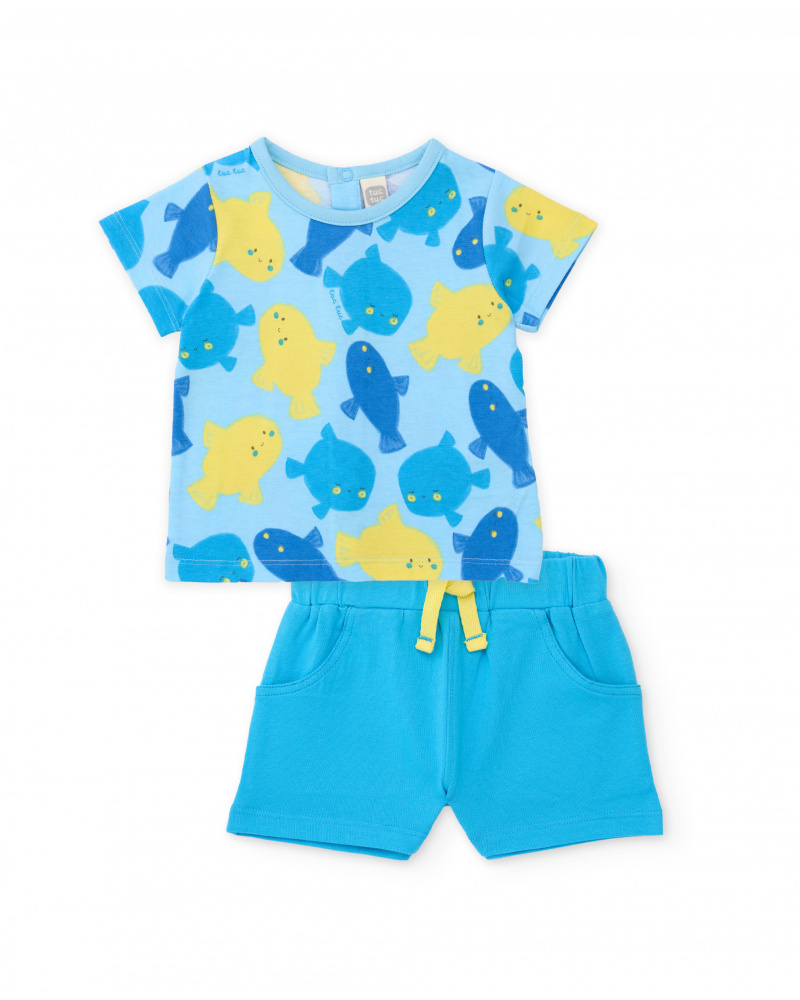 Knitted newborn set with little fish print