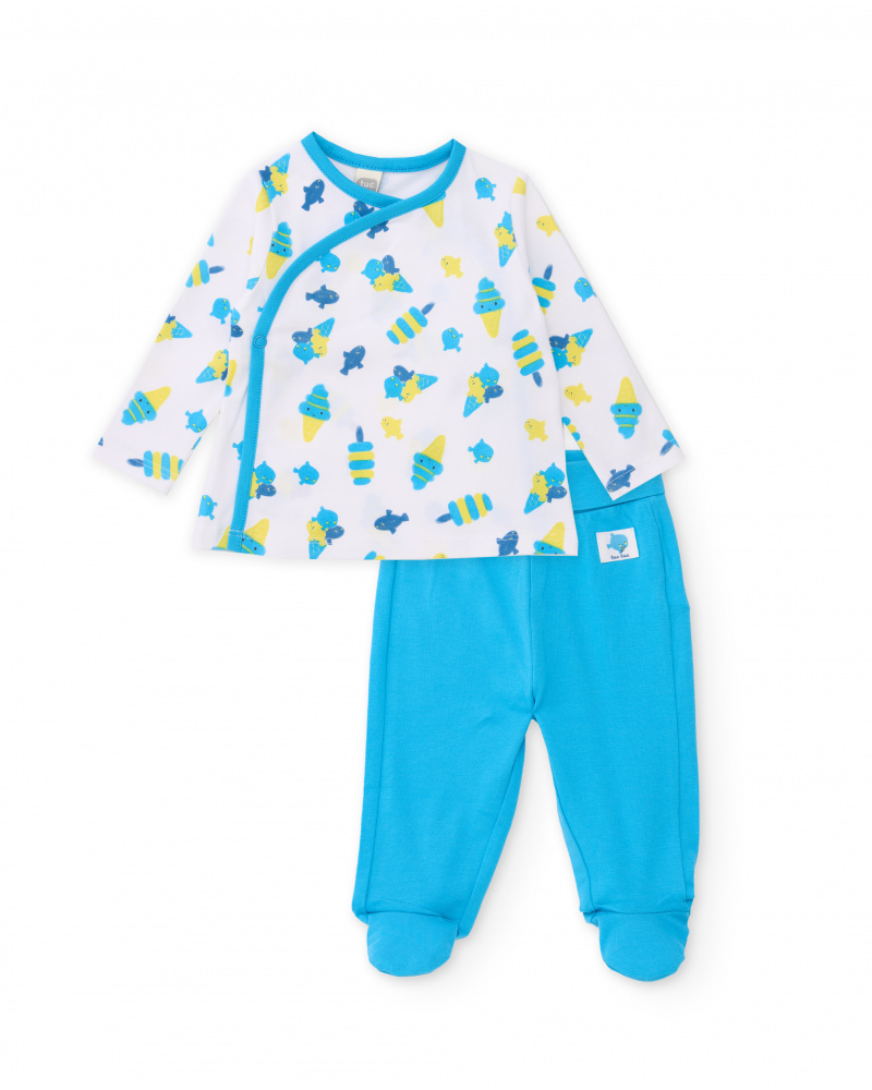 Knitted newborn set with fish print