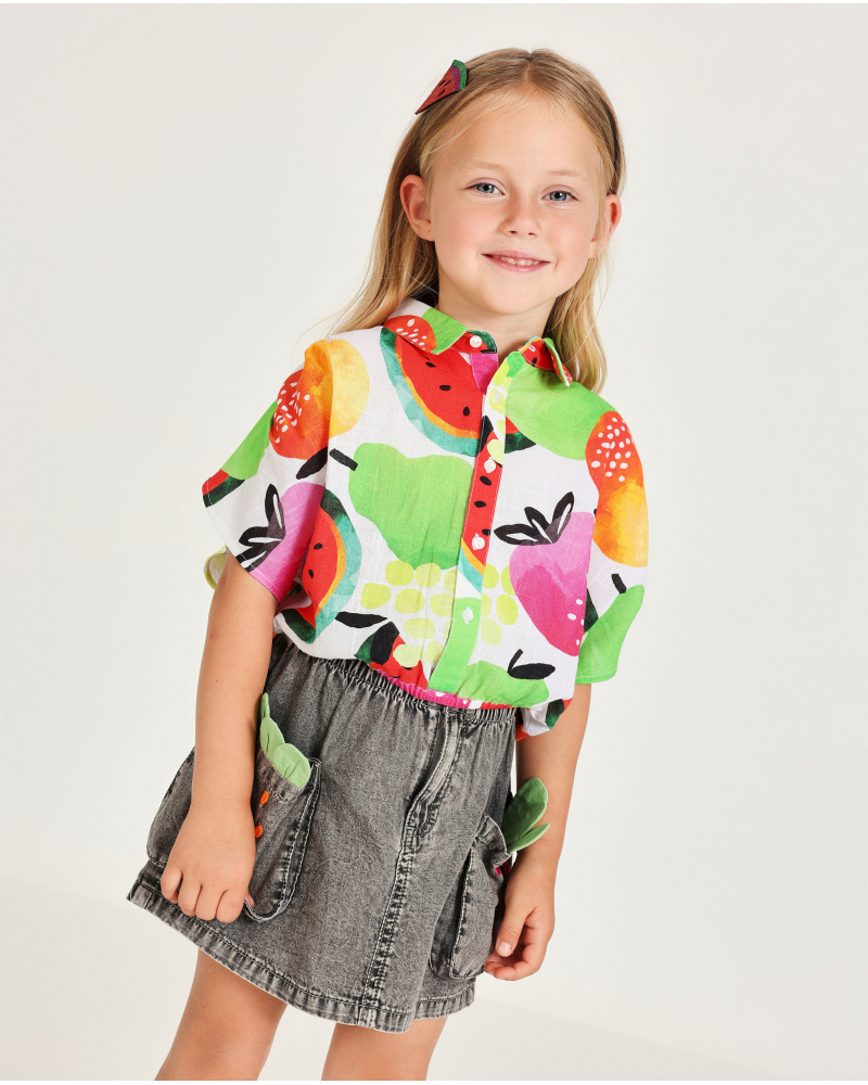 Girls’ woven denim skirt with pockets