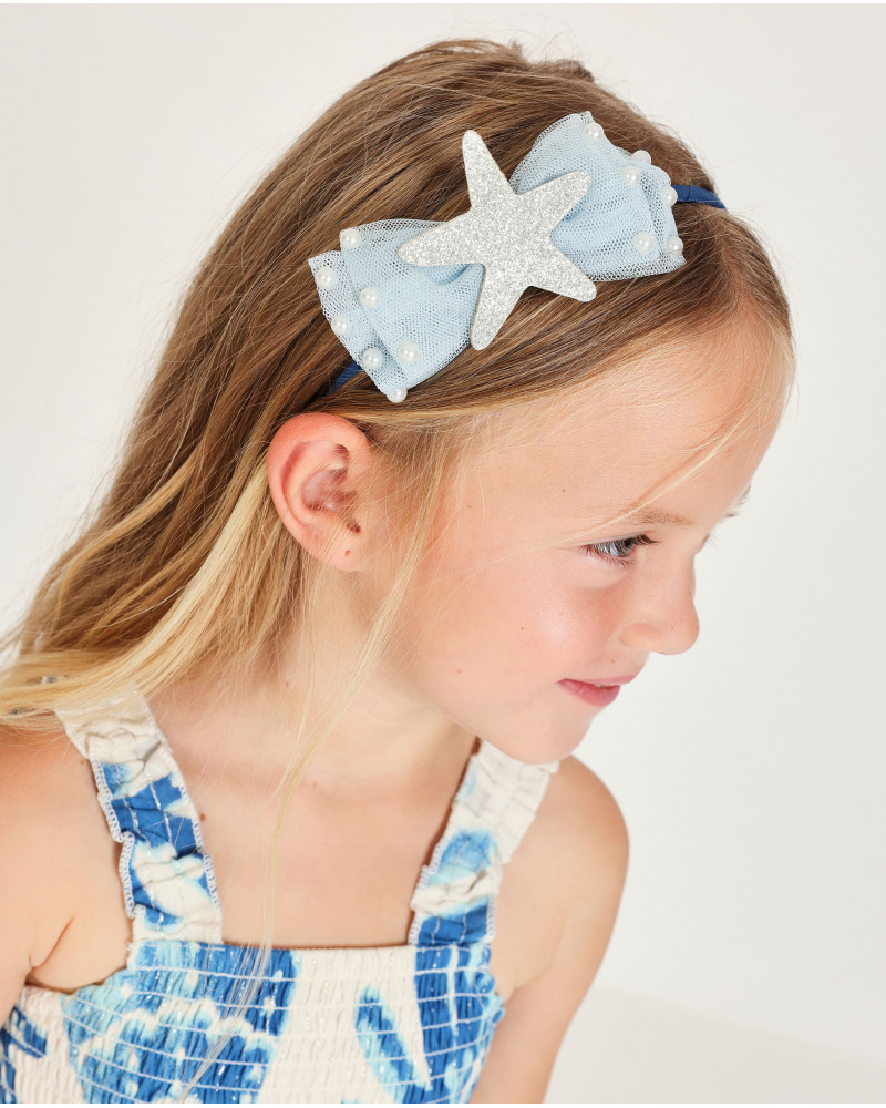 Girls’ headband in plain fabric with a tulle bow