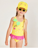 Girls’ knitted swimsuit with raised leaves | tuc tuc