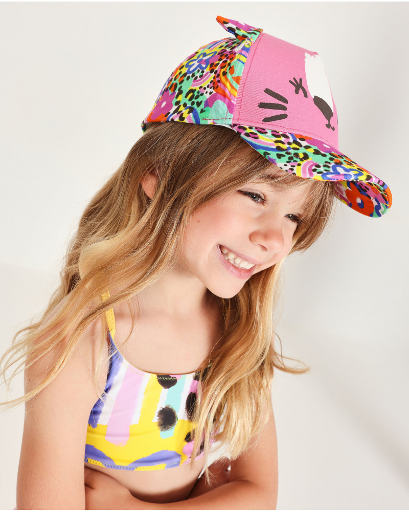 Girls’ woven cap with fabric little ears