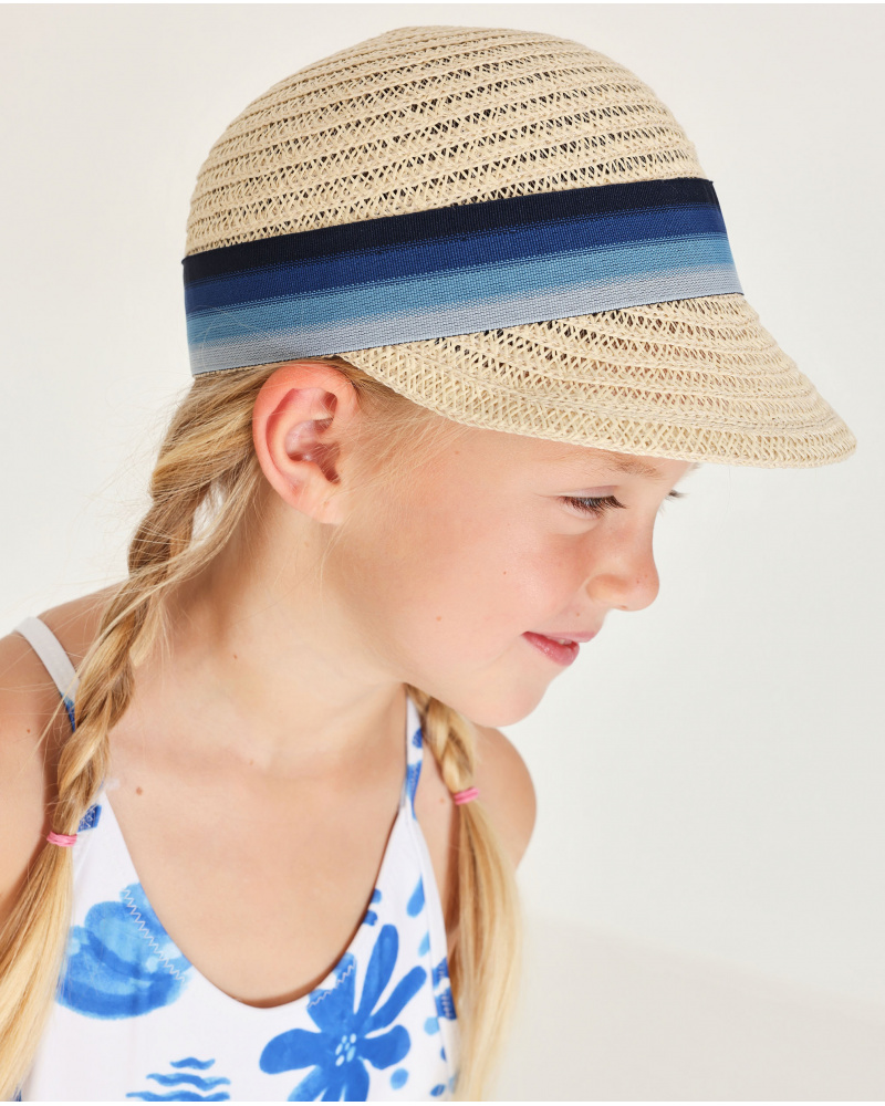Girls’ woven hat with decorative ribbon
