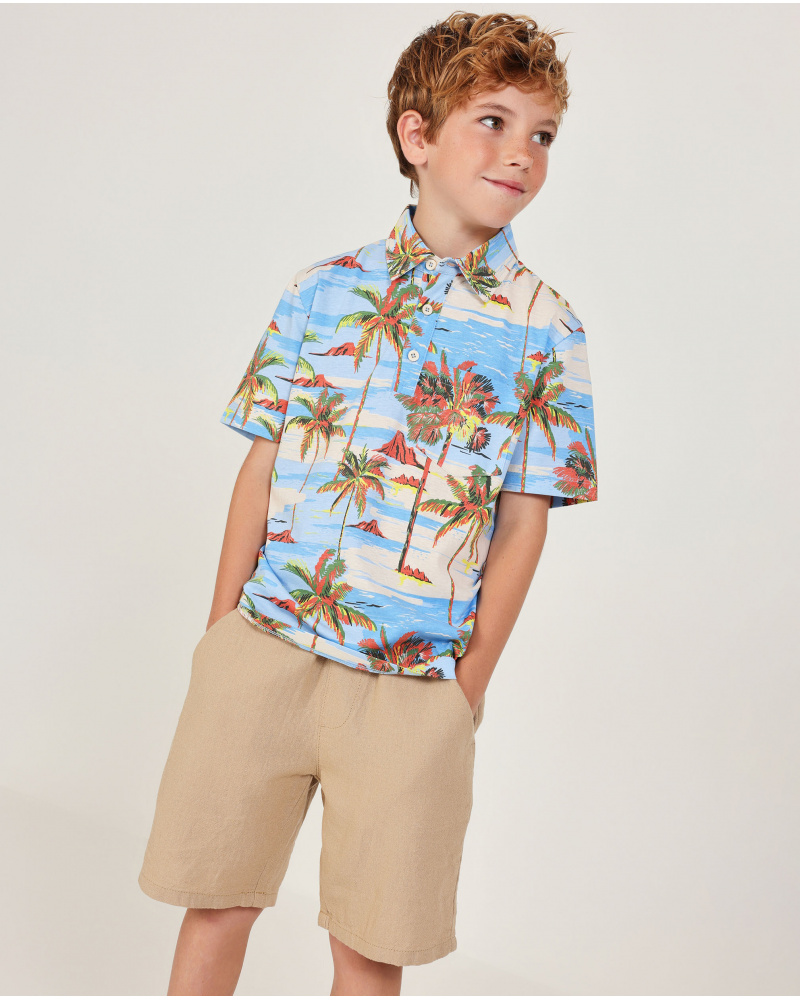 Boys knit T-shirt with a tropical print