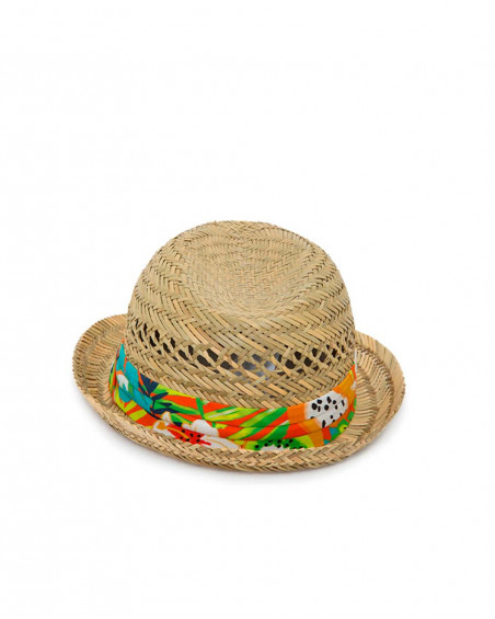 Orange printed raffia hat for girls summer festival