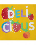 Yellow printed jersey dress for girls fruitty time