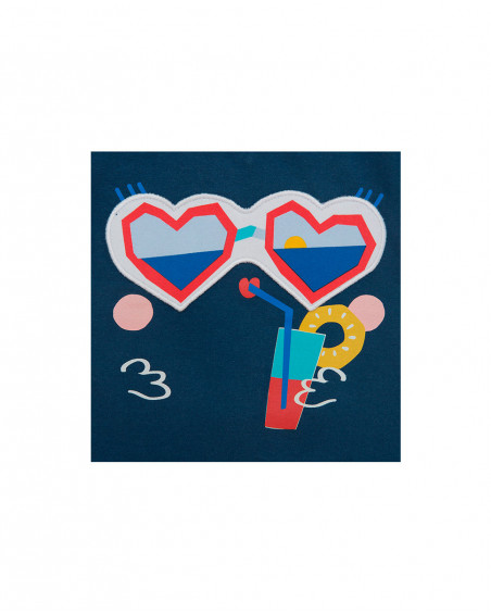 Blue printed jersey t-shirt for girls enjoy the sun