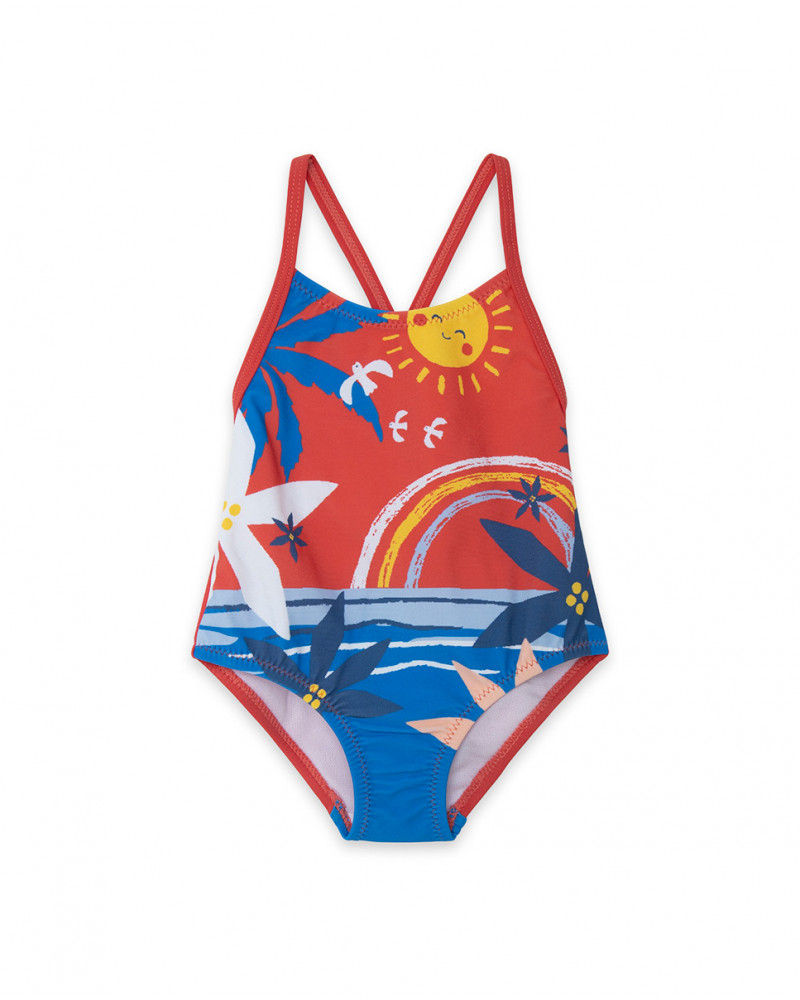 Orange printed swimsuit for girls enjoy the sun