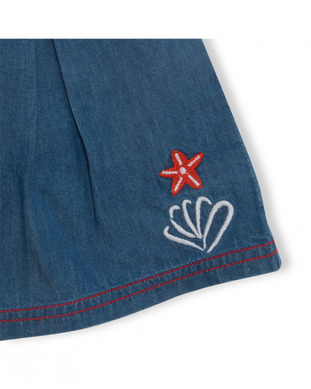 Blue buttons denim skirt for girls red submarine
