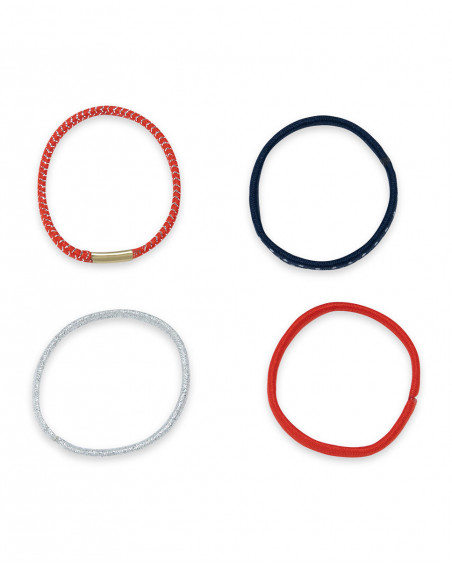 Red printed 4 hair tie set for girls sea lovers