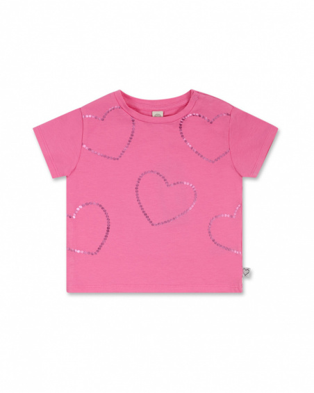 Camiseta punto rosa corazones niña Basics Baby