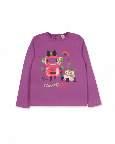 Camiseta punto lila de niña Robot Maker