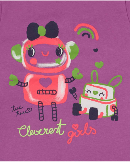 Camiseta punto lila de niña Robot Maker
