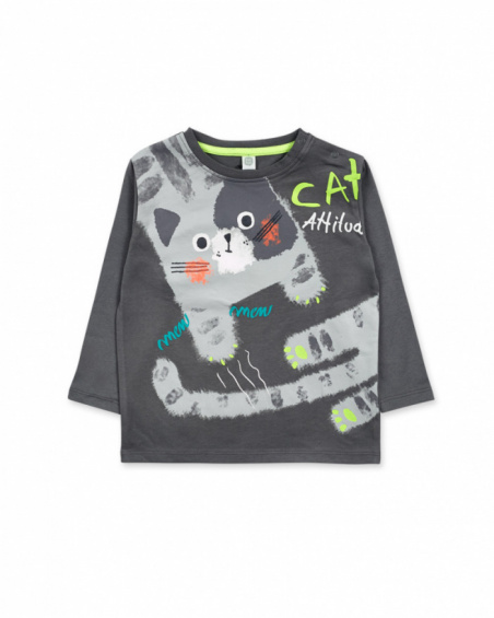 Camiseta punto gris de niño Cattitude