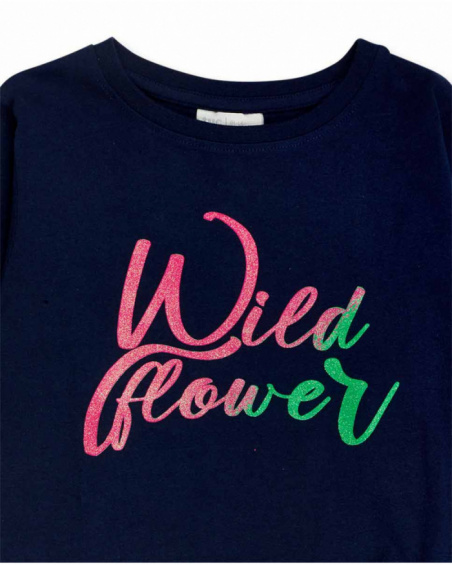 Camiseta punto azul de niña Wild Flower