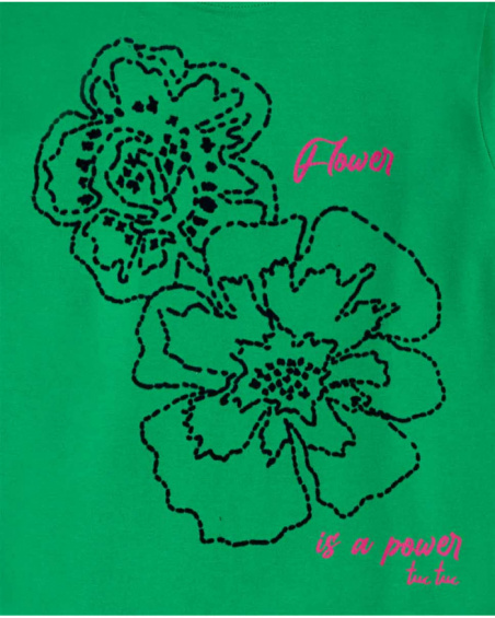 Camiseta punto verde niña Wild Flower