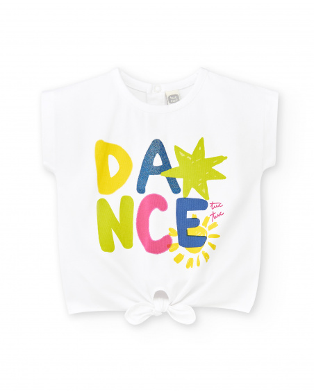Camiseta punto blanco niña Run Sing Jump