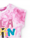 Camiseta punto lila tie dye niña Flamingo Mood