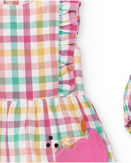 Conjunto plana blanco cuadros niña Animal Life