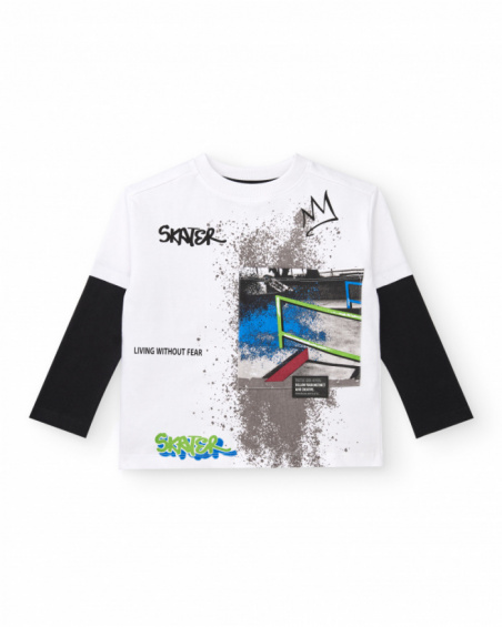 Camiseta de manga larga para niño en blanco con estampado