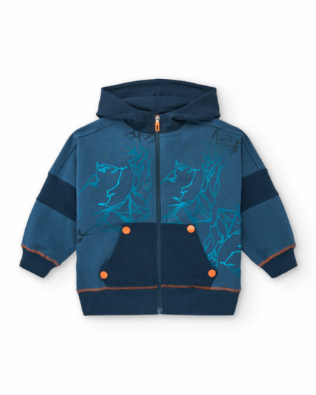 Chaqueta con capucha para niño en azul con detalles naranjas