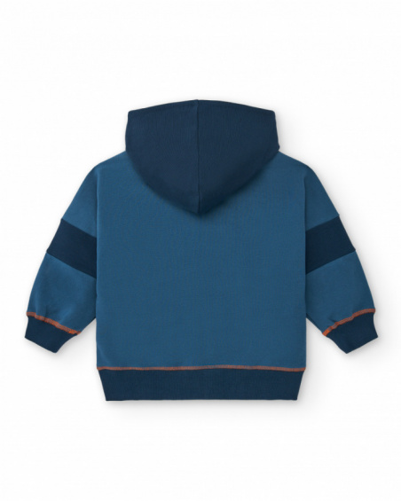 Chaqueta con capucha para niño en azul con detalles naranjas