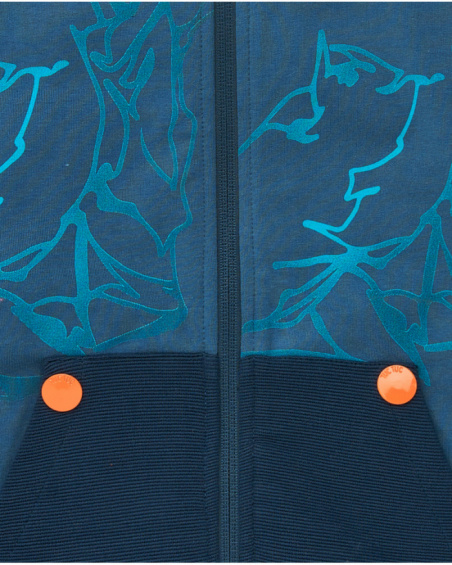 Chaqueta con capucha para niño en azul con detalles naranjas