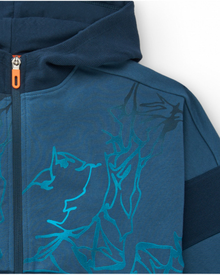 Chaqueta con capucha para niño en azul con detalles naranjas