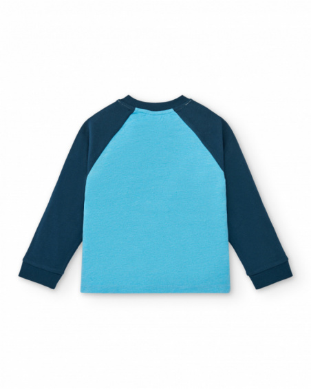 Camiseta niño de manga larga en azul con estampado gráfico