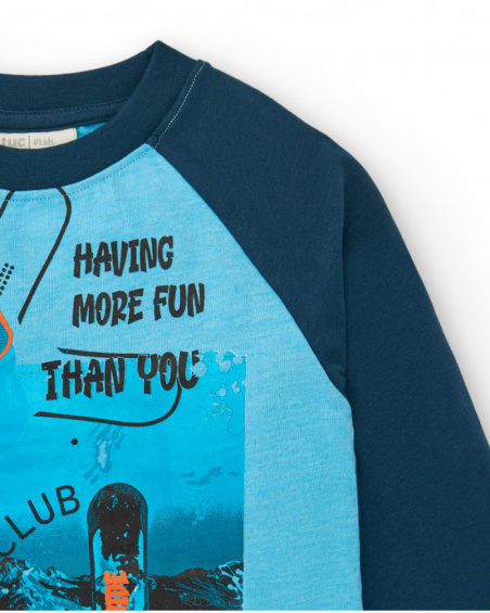 Camiseta niño de manga larga en azul con estampado gráfico