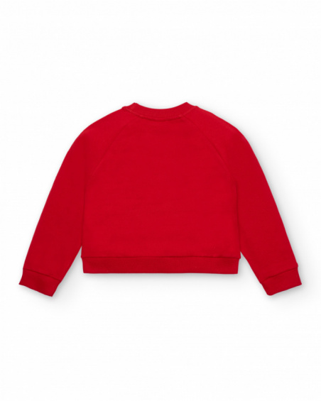 Sudadera roja con estampado de letras y estrellas para niña