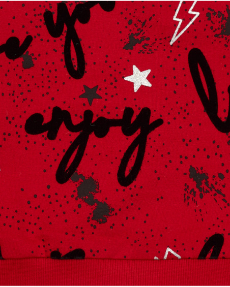 Sudadera roja con estampado de letras y estrellas para niña