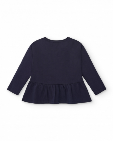 Camiseta azul marino con detalles florales para niña colección