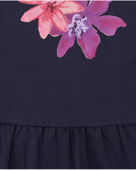 Camiseta azul marino con detalles florales para niña colección