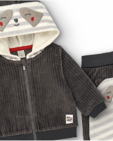 Conjunto de dos piezas niño en gris con diseño de mapache