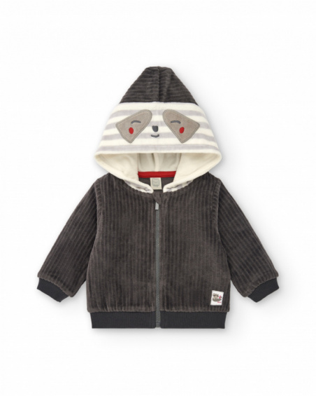 Conjunto de dos piezas niño en gris con diseño de mapache
