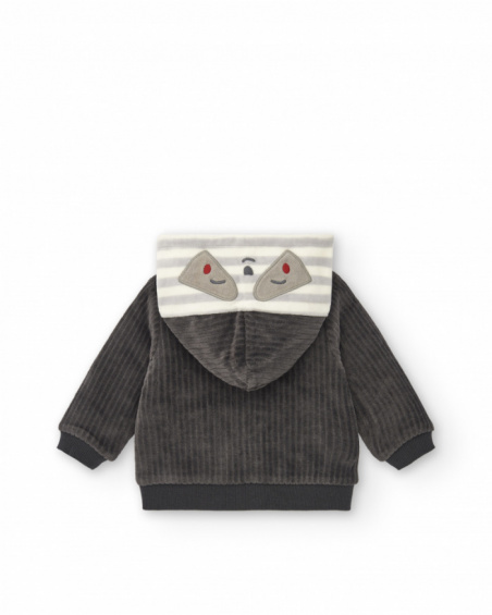 Conjunto de dos piezas niño en gris con diseño de mapache
