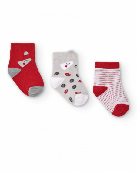 Pack calcetines para niña en rojo, gris y blanco colección