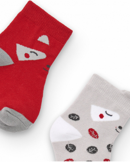 Pack calcetines para niña en rojo, gris y blanco colección