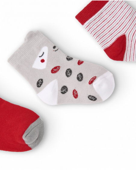 Pack calcetines para niña en rojo, gris y blanco colección