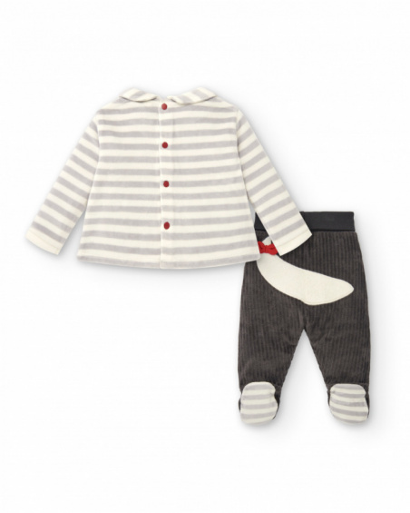 Conjunto de dos piezas para niña en gris con mapache bordado