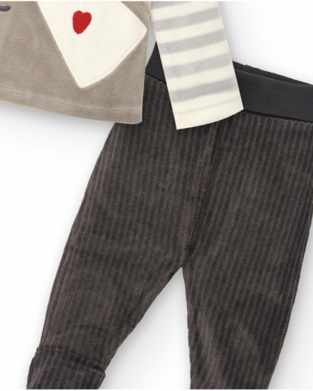 Conjunto de dos piezas para niña en gris con mapache bordado